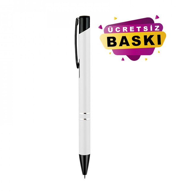 Beyaz Renkli Metal Tükenmez Promosyon Kalem 1120 Model