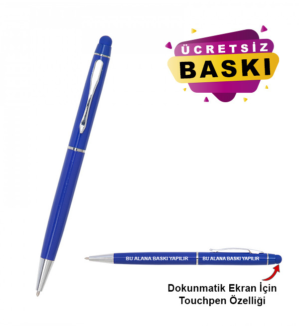 Lacivert Renk Metal Tükenmez Touchpen Promosyon Kalem 1022 Model