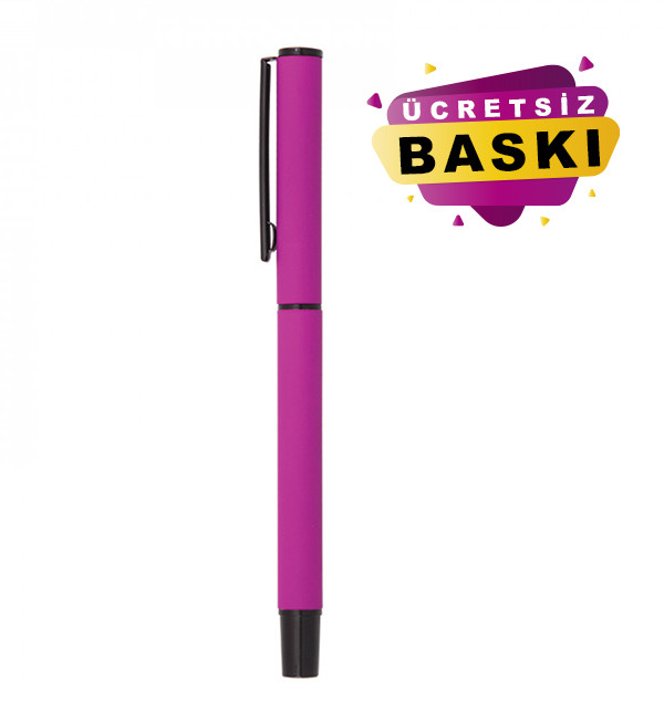 Pembe Renk Metal Roller Promosyon Kalem Rubber Gövde 1023-R Model
