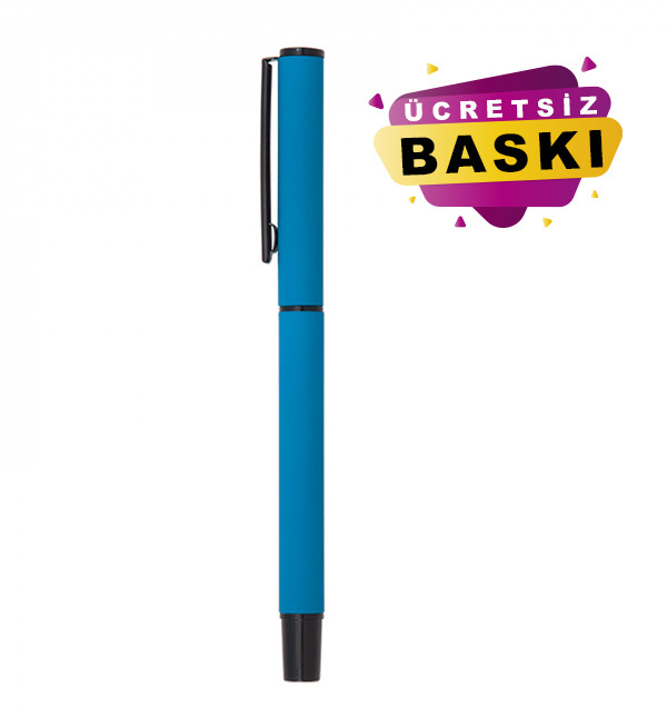 Turkuaz Mavi Renk Metal Roller Promosyon Kalem Rubber Gövde 1023-R Model