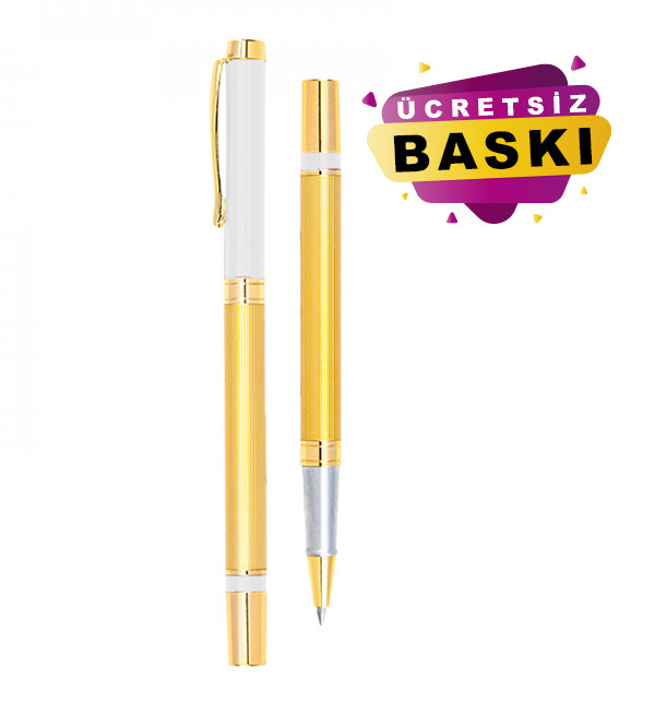 Beyaz Renk Metal Roller Promosyon Kalem Firmaya Özel Baskı  1101 Model